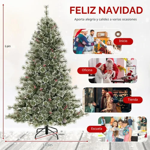 Vista 7 de Goplus Árbol de Navidad de 6 pies preiluminado artificial, árbol de Navidad con bisagras con conector de alimentación rápida de 360°, 350 luces LED