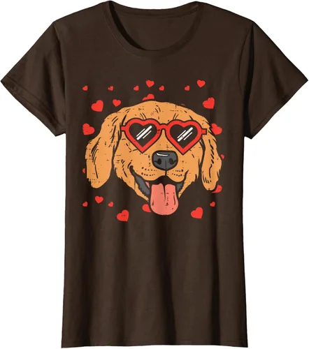 Vista 18 de Golden Retriever cara corazón gafas día de San Valentín perro regalo camiseta Negro