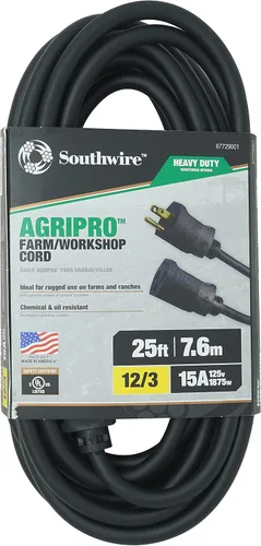 Vista 11 de Southwire AGRIPRO 10/3 Cable de extensión de uso rudo extra para granja/taller, 25 pies, SJTOW, negro, 64817501
