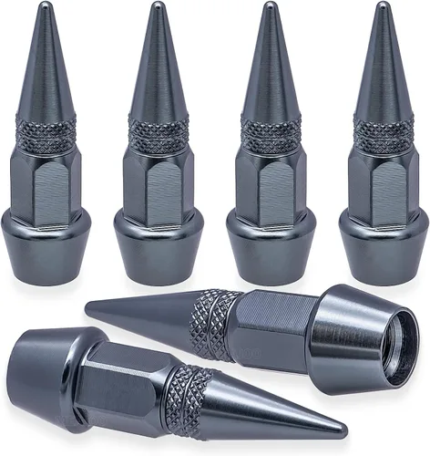 Vista 54 de 4 piezas de tapas de válvula de neumático con estilo púas, cubiertas de válvula de neumático universales de aleación de aluminio a prueba de polvo