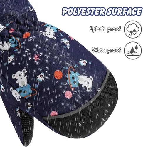 Vista 4 de MoKo Guantes de nieve para niños pequeños, antideslizantes, impermeables, con cremallera, de tela de terciopelo cálido, guantes de esquí para niños