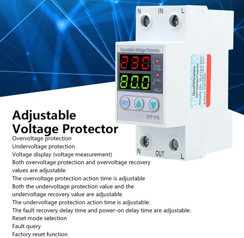 Vista 6 de Protector de voltaje ajustable sobre y bajo voltaje con reinicio de retardo y pantalla de voltaje (100-130VAC, 40A) Protección contra subvoltaje