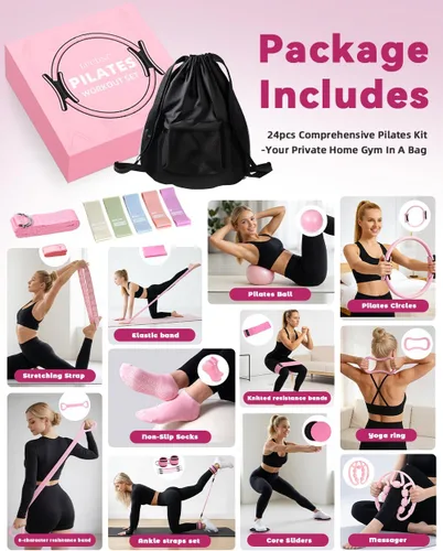 Vista 3 de Kit de pilates para el hogar, 24 piezas, círculos de 14 pulgadas
