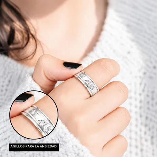 Vista 2 de 925 Sterling Silver Spinner Fidget Anxiety Ring for Women Men Una estrella de la luna