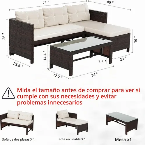 Vista 2 de Shintenchi Juego de 3 muebles de patio al aire libre, juego de conversación de mimbre para patio, sofá de mimbre para todo tipo de clima, sofá