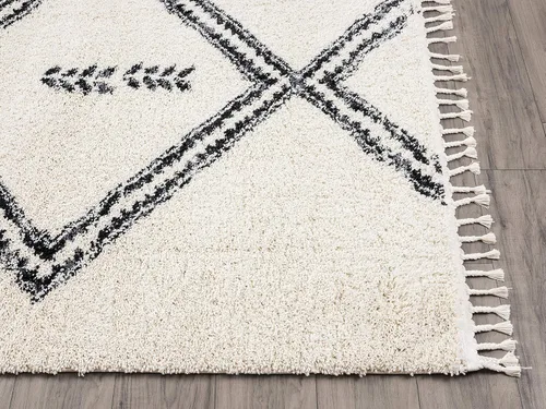 Vista 3 de Abani Alfombra marroquí de pelo largo marfil y gris, alfombra tradicional con estampado tribal de diamante, 7.9 x 10.2 pies (8 x 10), alfombra