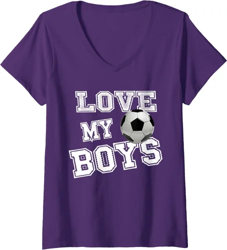 Vista 8 de Womens Retro I Love My Boys Soccer Gifts for Moms-Futbol Soccer Mom V-Neck T-Shirt