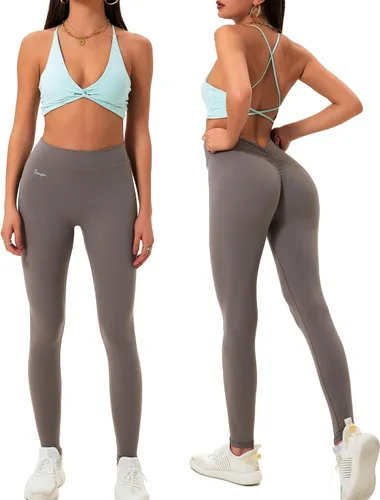 Vista 4 de Danysu Leggings suaves con espalda en V para mujer, mallas suaves de cintura alta para entrenamiento, gimnasio, yoga