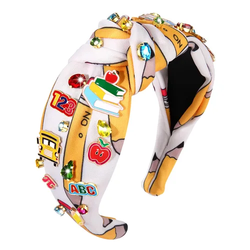 Vista 16 de Diademas para profesoras, diadema anudada con perlas de cristal para mujer, lindo libro para enseñar, adornado con nudo superior, regalos