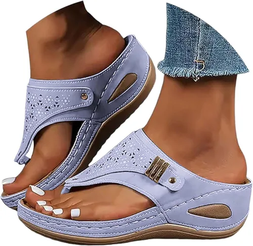 Vista 11 de Sandalias ortopédicas para mujer, sandalias de cuña con soporte de arco, sandalias de playa cómodas y elegantes para el verano 2025