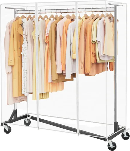 Vista 12 de Hoctieon Z Perchero de Ropa con Cubierta, Perchero de Ropa de Metal Resistente, Perchero de Ropa Rodante con Ruedas, con Cubierta Antipolvo