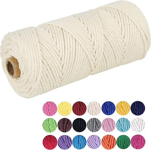 Vista 4 de Cordón de algodón para macramé, hilo torcido de 4 capas, cuerda de algodón natural, suministros perfectos de macramé, para hacer soportes colgantes