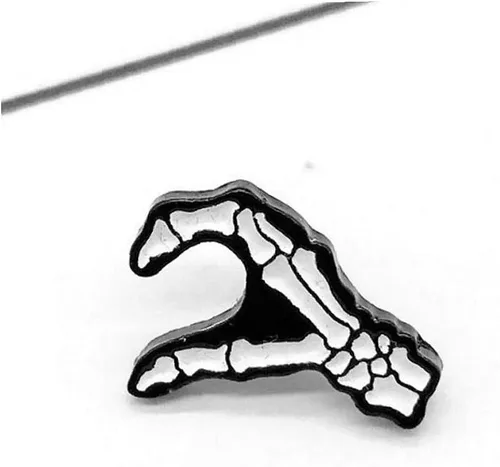 Vista 3 de Broche de mano con forma de calavera gótica para Halloween, con forma de corazón, estilo punk, para fiesta de noche, Metal, Sin gemas.
