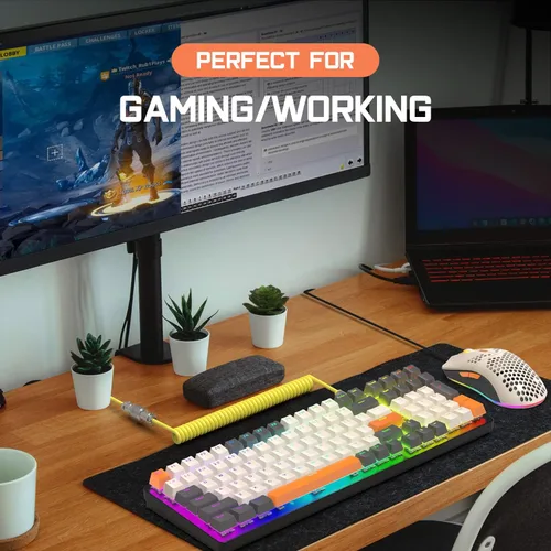 Vista 8 de Teclado para juegos K3-95% con cable y mouse de panal ultraligero con cable USB C en espiral, interruptor rojo lineal LIGHTSYNC RGB Chroma