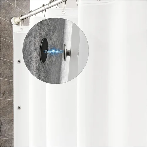 Vista 6 de Forro de cortina de ducha estrecho de 24 x 72 pulgadas con imanes inferiores y clips magnéticos para mantener cerrado, forro de ducha pequeño