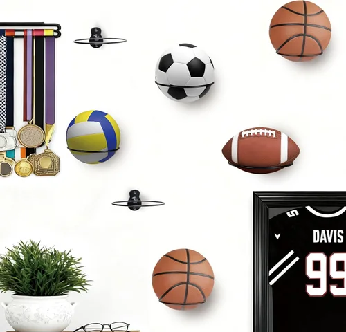 Vista 8 de Soporte de pared para baloncesto, soporte de bola de metal de 7 pulgadas de diámetro, almacenamiento de pelotas para baloncesto, fútbol, voleibol