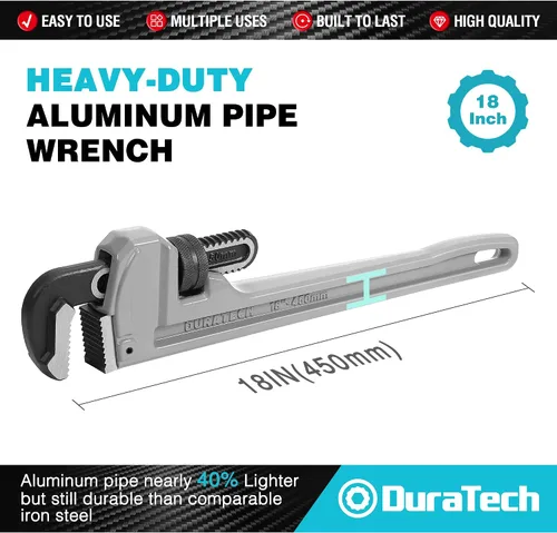 Vista 4 de DURATECH Llave de tubo recta de aluminio resistente de 14 pulgadas, llave de tubo recta de aluminio resistente de 18 pulgadas