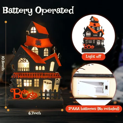 Vista 5 de Decoraciones de Halloween para interiores, luces de casa embrujada, decoración de mesa de madera para el hogar, funciona con pilas, decoración