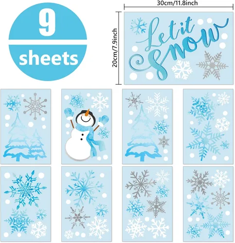 Vista 2 de Calcomanías de pared de copo de nieve de invierno, calcomanías de pared para ventana de Navidad, calcomanías de mural para decoración de fiestas