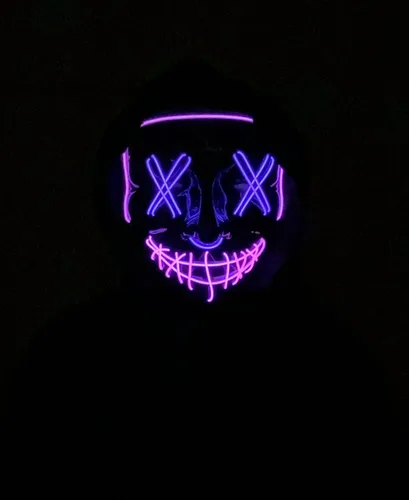 Vista 2 de Acid Tactical Máscara de Halloween con luz LED de alambre Purga EL, máscara de brillo rosa y morado