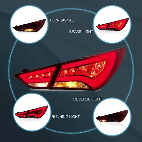 Vista 4 de VLAND Conjunto de luces traseras para Hyundai Sonata 6ª generación 2011-2014, Plug-and-play, rojo