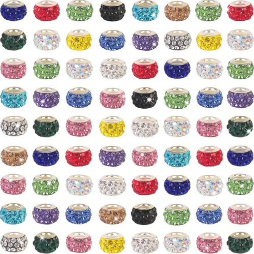 Vista 21 de 60 Piezas Cuentas Espaciadoras de Diamantes de Imitación con Agujero Grande Cuentas Espaciadoras Negras Europeas para Manualidades Cuentas Grandes