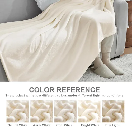 Vista 5 de Hansleep Manta de forro polar para sofá beige, súper suave manta de franela esponjosa y acogedora para todas las estaciones, beige, manta de 50x60