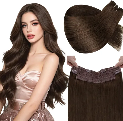 Vista 23 de LaaVoo Extensión de cola de caballo de cabello humano marrón para mujer, extensiones de cola de caballo marrón oscuro, extensiones de cabello humano