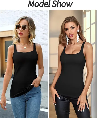 Vista 5 de V FOR CITY Camiseta sin mangas de algodón para mujer con brasier de estante ajustable con correa ancha y tirantes básicos