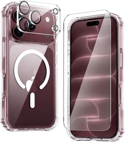 Vista 15 de Yriklso Funda magnética para iPhone 18 Pro y 17 Pro, color negro J1-negro transparente