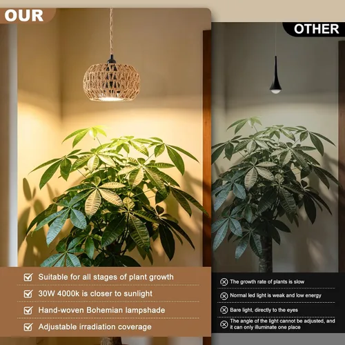 Vista 5 de Luces de cultivo para plantas de interior, luz de espectro completo para plantas, con temporizador y cable de alimentación de 15 pies, luces