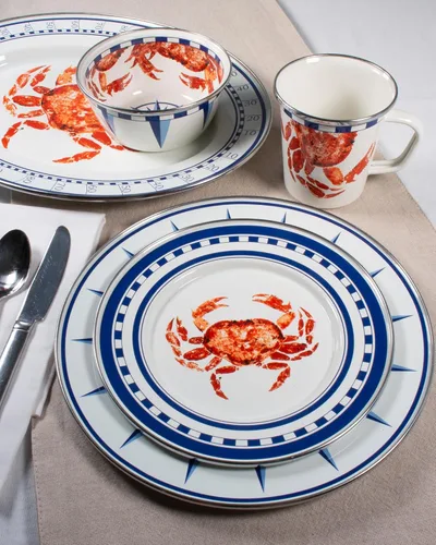 Vista 4 de Golden Rabbit Enamelware Ensaladeras, 24 onzas, Crab House, juego de 4