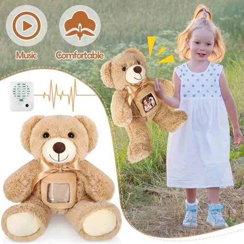 Vista 4 de Libima Oso de recuerdo de 14 pulgadas con grabadora de voz, juguete de peluche suave con un marco de fotos, abrazos, regalo conmemorativo para baby