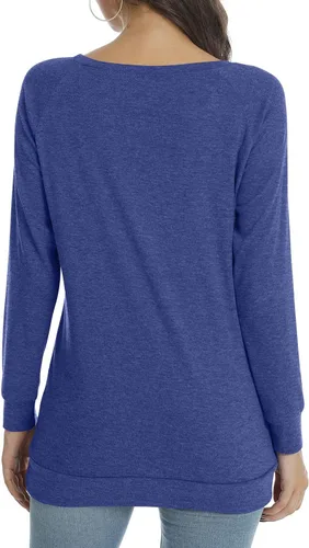 Vista 3 de POPYOUNG - Blusa casual de manga larga para mujer, túnica de otoño con cuello redondo para usar con leggings