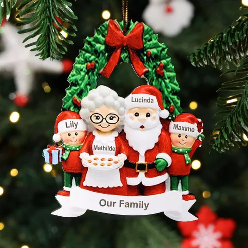 Vista 16 de Adornos de Navidad personalizados, adornos para árbol de Navidad, familia de 2 a 7 nombres, muñeco de nieve, ciervo, decoración de Navidad