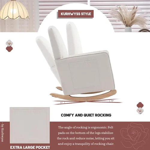 Vista 5 de Mecedora moderna para guardería, cómoda silla de guardería con reposapiés, mecedora tapizada con bolsillo, sillón de lectura con base de madera