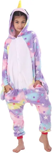 Vista 3 de WOYASIM Disfraz de franela para niños, disfraz de Halloween, Pascua, animales, cosplay para niñas y niños, una pieza