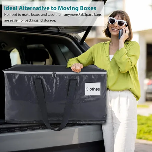 Vista 5 de Fabspace Bolsas de mudanza resistentes con cremalleras fuertes y asas, suministros de mudanza plegables, bolsas de almacenamiento para embalaje