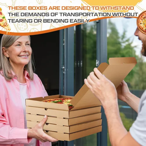 Vista 4 de Fullhawl 10 cajas de pizza de 14 x 14 pulgadas, caja de pizza corrugada marrón, resistente a la grasa, cajas de embalaje para tartas caseras