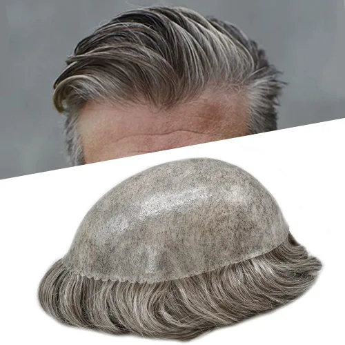 Vista 502 de Toupee para hombre 100% cabello humano real tupé para hombres 0.004 in piel de poliuretano para hombre, sistema de reemplazo de piezas de pelo