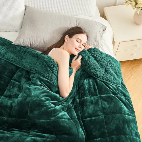 Vista 23 de Cottonblue Manta con peso de jacquard de 15 libras para adultos, tamaño individual, manta de forro polar sherpa ultrasuave para relajarse y dormir