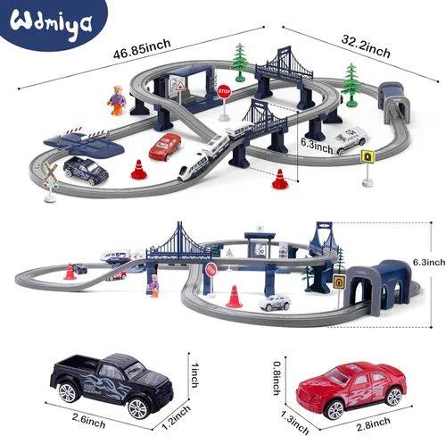 Vista 4 de Wdmiya Juegos de trenes para niños de 4 a 7 años, 104 piezas, trenes a Azul Ciudad 104 Pcs