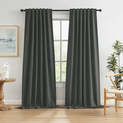Vista 10 de KEQIAOSUOCAI - Cortinas opacas naturales de 108 pulgadas de largo, cortinas modernas con pestaña trasera, paneles plisados para sistema de cortina