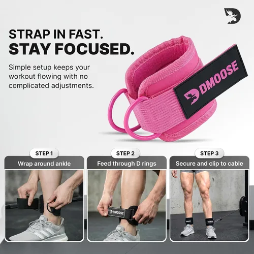 Vista 9 de DMoose Ankle Strap for Cable Machine - One Size Fit with Premium Padding, Workout Kickback Ankle Cuffs, Ankle Bands for Working Out, Booty Workouts