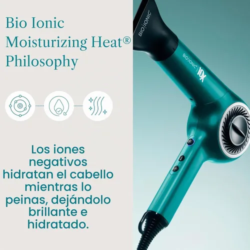 Vista 9 de Bio Ionic Secador de pelo de velocidad ultraligera 10X, secador de pelo con calor y velocidad ajustables, función de memoria, herramienta Teal Tides
