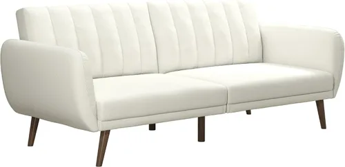 Vista 23 de Novogratz Brittany - Sofá cama tipo futón de 82 pulgadas de piel sintética, tapizado con respaldo copetudo, diseño moderno de mediados de siglo