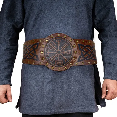 Vista 4 de HiiFeuer Fenrir Vegvisir - Armadura de pecho en relieve con cinturón ancho en relieve vikingo y brazalete retro nórdico, juego de disfraz