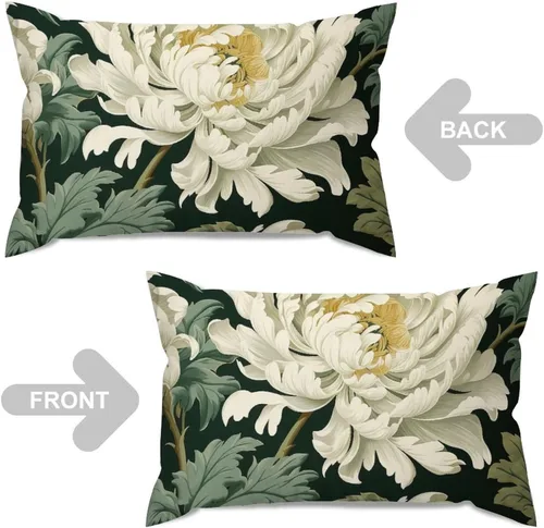 Vista 4 de ArogGeld Funda de almohada blanca con flores chinoiserie, funda de almohada para sofá, diseño floral verde y blanco, funda de almohada de lino A-12