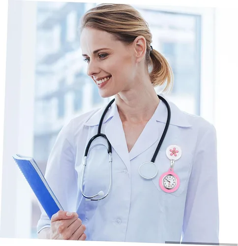 Vista 4 de Reloj de solapa para enfermera - Reloj retráctil con clip con bonito diseño de flores para médicos