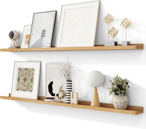 Vista 55 de FLYJOE Estante de repisa de fotos para pared, 24 pulgadas de madera de fresno maciza, estantes para libros de guardería, estantes flotantes